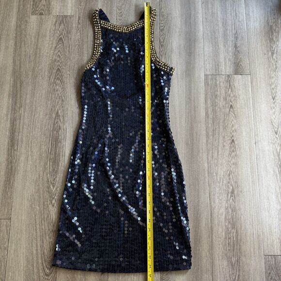 Niteline Della Roufogali Gold Beaded Cocktail Night Out Sexy Dress Size 2 Blue - Picture 5 of 16